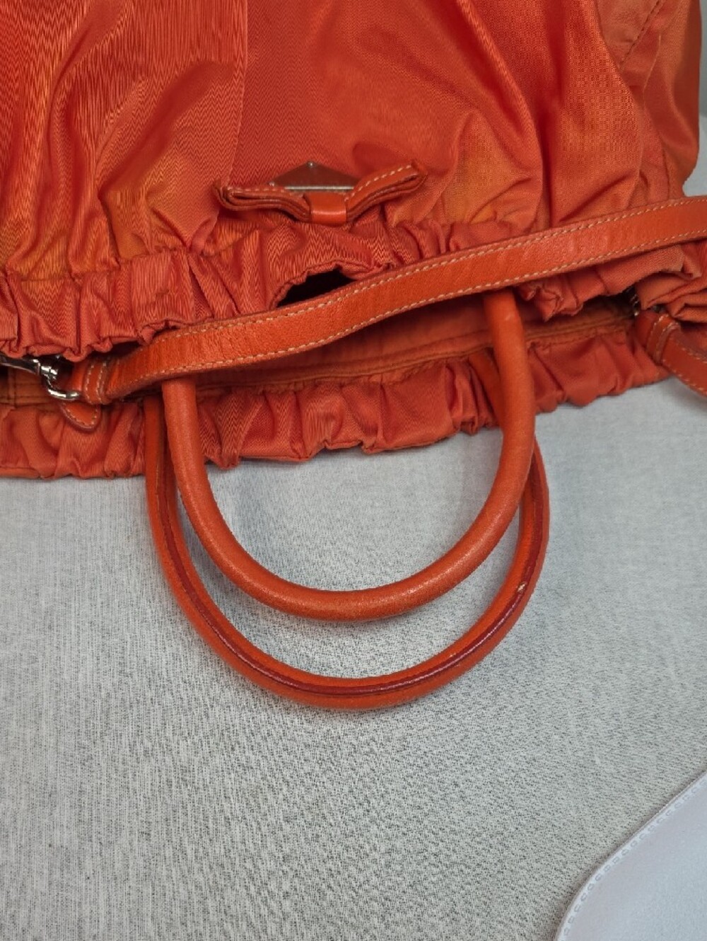 Prada Ruched Nylon Shoulder Bag in Papaya orange - Picture 11 of 12